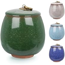 Abooxiu Ceramic Small Urn for Human Ashes Cremation Keepsake Urn for Adult Male Female Ice Crack Keepsake Urn for Human or Pet Ashes Turquoise Green