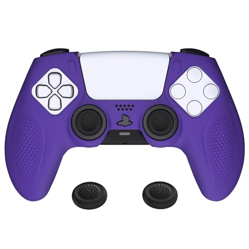 PlayVital Ninja Edition Anti-Slip Silicone Cover Skin for ps5 Wireless Controller, Ergonomic Protector Soft Rubber Case for ps5 Fits with Charging Station with Thumb Grip Caps - Purple