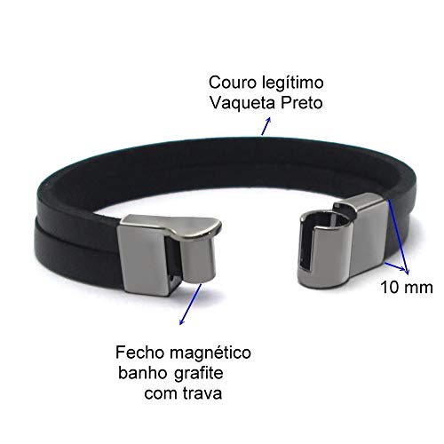Pulseira em couro Legitimo Cowboy (M (Pulso até 17.5 cm), Preto)