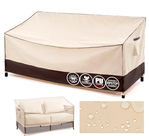 F&J Outdoors Abdeckung für Gartencouch, Umweltfreundlicher Stoff Wasserdicht UV-beständige 3-Sitzer Bank Schutzhülle, Loungesofa Plane Draußen Schneeschutz im Winter, Tiefe Sitz 208x99x61/89cm