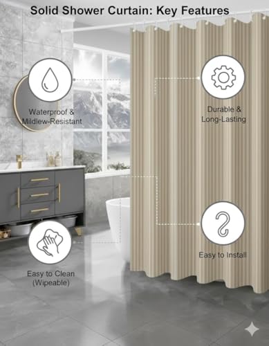 Image of CASA-NEST Waterproof Fabric Shower Curtain, Size 72x78 Inch, Single PC Packing, Hotel Quality Bathroom Curtain (Beige)