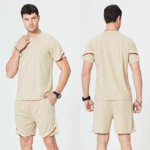 Manluodanni Men's Outdoor 2 Piece T-Shirt Pants Track Suit Sport Sweat Suit Set, Khaki-Xl #TOP1