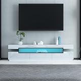 Ikewaier Senvoziii TV Lowboard 160cm Weiß Hochglanz, TV Schrank mit LED Beleuchtung für Fernseher bis 65 70 Zoll, Modernes Fernsehtisch mit 3 Schubladen, Design Sideboard & Mediamöbel