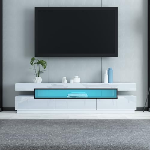 Ikewaier Senvoziii TV Lowboard 160cm Weiß Hochglanz, TV-Schrank mit LED Beleuchtung für Fernseher bis 65-70 Zoll, Modernes Fernsehtisch mit 3 Schubladen, Design Sideboard & Mediamöbel Ikewaier Senvoziii TV Lowboard 160cm Weiß Hochglanz, TV-Schrank mit LED Beleuchtung für Fernseher bis 65-70 Zoll, Modernes Fernsehtisch mit 3 Schubladen, Design Sideboard & Mediamöbel