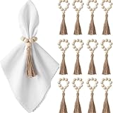 12 Stück Holzperlen Serviettenringe mit Jutegirlande, Rustikale Boho Serviettenhalter, Natürliche Holzperlen & Jutefrans für Hochzeiten, Geburtstage, Thanksgiving, Weihnachten & Tischdekoration.
