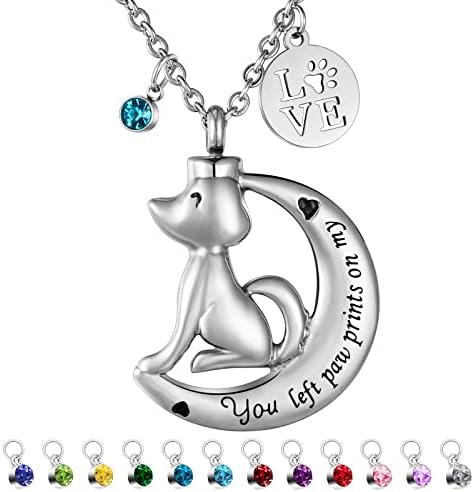 Hgqwfv Urn Necklace for Ashes for Women Cremation Jewelry for Ashes Stainless Steel Pet Urns for Dogs Ashes Necklace Memorial Necklaces Dog Ashes Keepsake with 12 Birthstones