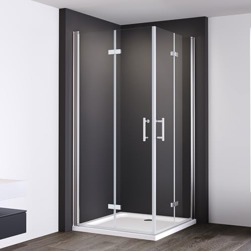 IMPTS Duschkabine Eckeinstieg 80x120cm komplett set Falttür,Doppelt Falttüren Duschabtrennung Duschtür klappbar tür aus 6mm ESG Klares Nano Sicherheitsglas,inkl. Duschwanne & ablaufgarnitur Höhe 195cm