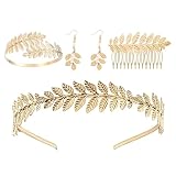 deegbbyi 4 Pezzi Dea Greca Costume Accessori Set, Corona per Capelli con Foglie in Stile Bohémien, Corona D'alloro, Orecchini di Perle, Pettine Laterale, Bracciale, Adatto a Ragazze e Donne