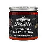 Farmstead Apothecary 100% Natural Body Lotion with Organic Safflower Oil, Organic Sunflower Oil & Organic Vitamin E Oil, Citrus Rose 8 OZ