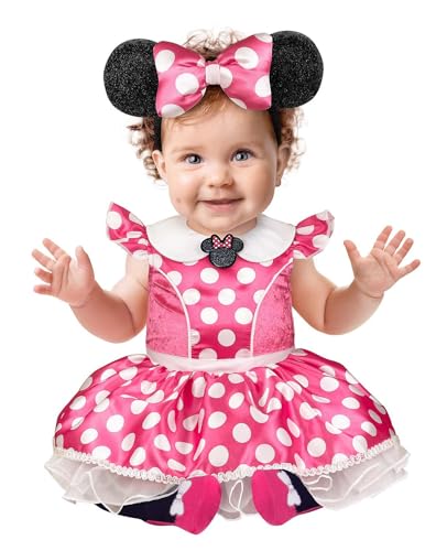 Spirit Halloween Mickey and Friends Baby Pink Minnie Mouse Costume, Officially Licensed, Infant Mouse Halloween Outfit, Unisex Child, Size 6 TO 12 MONTHS Standard, Multicolor
