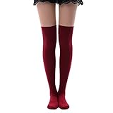 MK MEIKAN Red Thigh High Socks Stockings, Combed Cotton Long Over the Knee Casual Sexy Costumes Leggings for Women 1 Pair, Wine Red