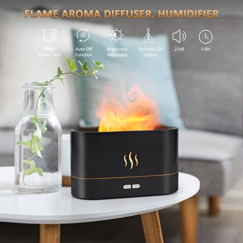 Flame Diffuser Humidifier-Auto Off 180ml Essential Oil Diffuser-2 Modes Brightness Aroma Humidifier with Fire Flame Effect for Home,Office,Spa,Gym(Black) - Image 3