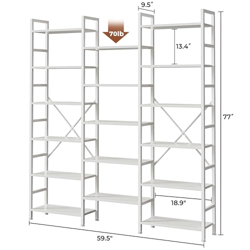 Image of SUPERJARE Triple Bookshelf, Bookcase with 17 Open Display Shelves, Wide Book Shelf Book Case for Home & Office, 6 Tier, White
