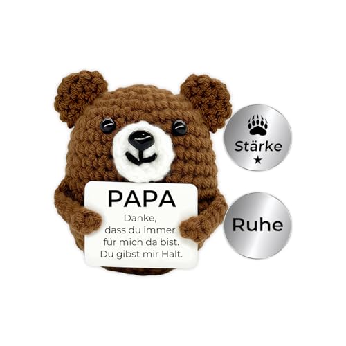 GROVBLE Oso positivo regalos para papá, oso de ganchillo a mano con amuleto de la suerte, regalo para papá, regalos creativos para padres, mejor idea de regalo para cumpleaños, día del padre o Navidad