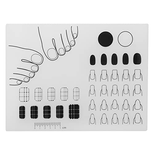FRCOLOR Manicure Mat Silicone Nail Art Stamping Mat with Ruler and Color Testing Area Nail Polish Practice Pad Sticker Guide Protective Table Cover for Workspace
