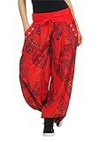 Minetom Femme Harem Pantalon Yoga Sarouel Legers Hippie Baggy Léger Ethnique Calqué Smockée Taille Haute avec Poches Été Plage Pantalon Aladin Jogging D Rouge XL