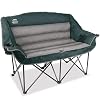 Fully Padded Folding Double Camping Chairs,Comfy Oversized Loveseat Lawn Chair w/Wine Glass Holder,Cup Holder,Heavy Duty Outdoor Portable Camp Couch Support 600 Lbs,Dark Green