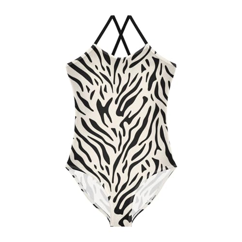 Zebra Stripes Black Beige Girls One Piece Swimsuit Beach Swimwear 20861805