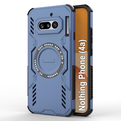 Image of amazon basics Back Case Cover for Nothing Phone (4a) | Magnetic Case with Built-in Metal Ring | Supports MagSafe Charger, Wallet & Car Mount | Shockproof Hybrid PC + TPU | Blue