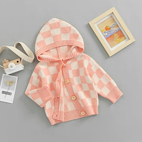 Toddler Baby Girl Cardigan Long Sleeve Floral Button Knit Sweater Coats Top Cute Fall Winter Knitwear Jacket Warm Clothes (Hoodie Pink,2-3T) #TOP1