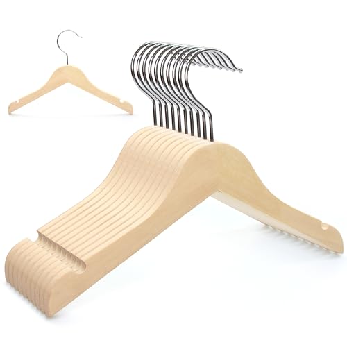 Woodar Rainbow Natural Kids Children Baby Wood Wooden Clothes Dress Shirt Hangers - 360°Stronger Flexible Hook- Extra Smoothly Cut Notches, 10 Pack