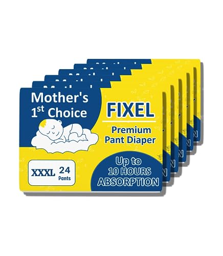 Image of FIXEL Baby Pants Diapers, XXX-Large (XXXL), with Wetness Indicator, 18-35 kg, Pack of 6, 144 count