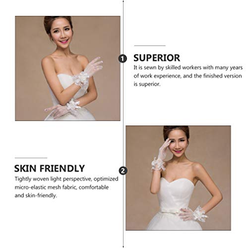 KESYOO Luvas de Casamento de Noiva Luvas de Renda Floral Elegantes Luvas de Vestido Curto para Festa