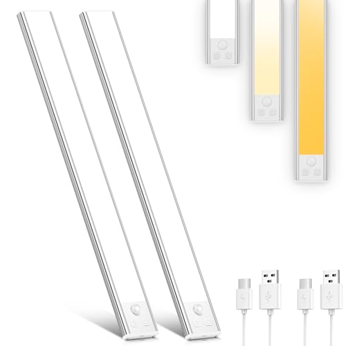 OUILA Luz de Armario con Sensor Movimiento,41CM Recargable Luz Nocturna con temperatura de 3 colores,Regulable Lampara LED Adhesiva para Gabinete, Pasillo, Escalera, Sótano, Cocina, Garaje-2PCS