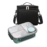 ZCircle Insulated Lunch Bag and Lunch Box Set for Adults/Men/Women - 10L Large Thermal Leak-Proof Oxford Lunch Bag for Work/Picnic/Travel (Black), Bento Box (green)