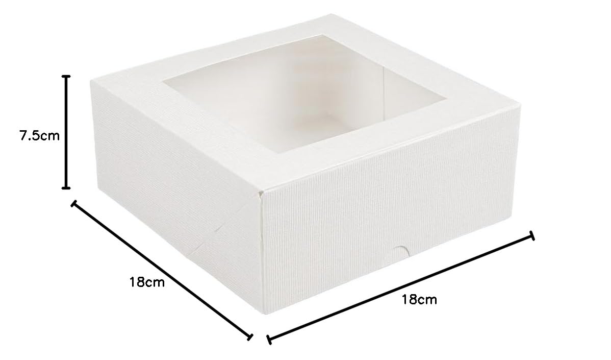 Lot de 50 boîtes à pâtisserie avec fenêtre 'Thepack' 250 g/m2 + Opp 18 x 18 x 7,5 cm Blanc Carton Ondulé Nano-Micro