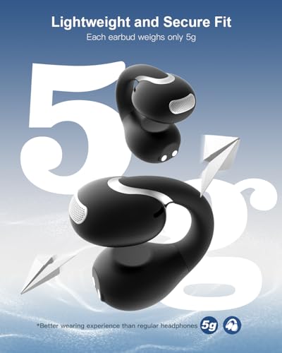 Image of Open Ear Earbuds Bluetooth 5.4 True Wireless Clip On Earbuds Lightweight Comfort Bone Conduction Headphones Built-in Mic for Clear Audio Waterproof Stable Fit for Outdoor Sports Black