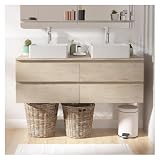 MOB-IN Set mobile doppio lavabo con decorazione in rovere + 2 lavandini + 2 rubinetti Sorrento