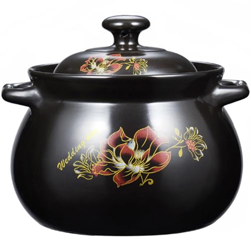 Olla de cerámica, Cacerolas pequeñas de cobre, olla barro, cuenco grande con asa y tapa, cocido(7L/6.4Quarts)