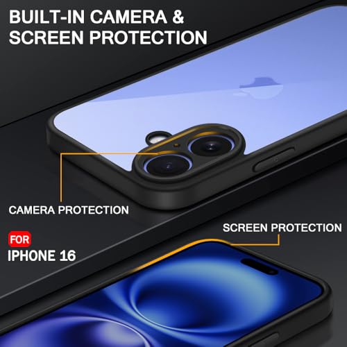 Image of TheGiftKart Ultra-Hybrid Crystal Clear Back Cover Case for iPhone 16 | Slim Fit Shockproof Design | Camera Protection Bump | Transparent Back Cover Case for iPhone 16 (PC & TPU, Black Bumper)
