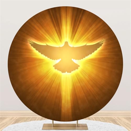 Baocicco 7.2ft Advent Holy Spirit Dove Circle Backdrop Cover Polyester Golden Light Religious Cross Round Backdrop Cover for Christian Church Pentecost Baptism Banner Adults Portrait Photography Props