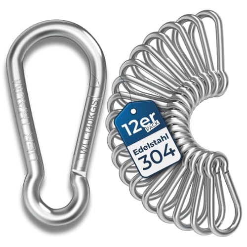 Der Traum 12 Stück Karabinerhaken Edelstahl 6 x 60mm Karabiner mit Belastbarkeit von 140 KG Ideal für Schlüsselanhänger Camping Wandern Reisen Angeln Rucksack (Silber)