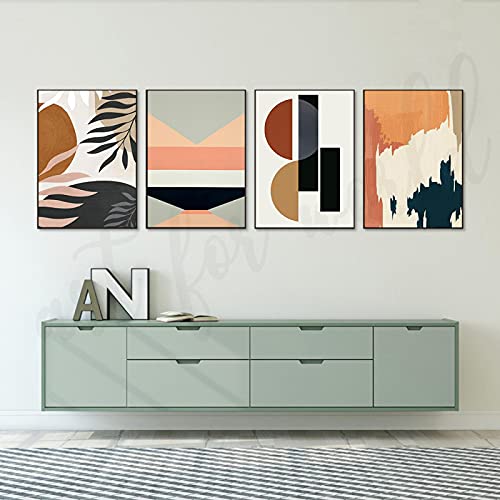 Art mural moderne abstrait géométrique en toile noir et blanc pour salon 50x70cm lot de 4