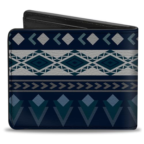 Buckle-Down Men's PU Bifold Wallet-Aztec4 Blues/White/Gray, Multicolor, 4.0" x 3.5"2