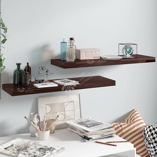Image of Wooden Floating Wall Shelf| Wall Mount| Wall Rack| Wall Bracket for Home and Office Decor | Big Mounted Cabinets (Large, Set of 2, Brown)