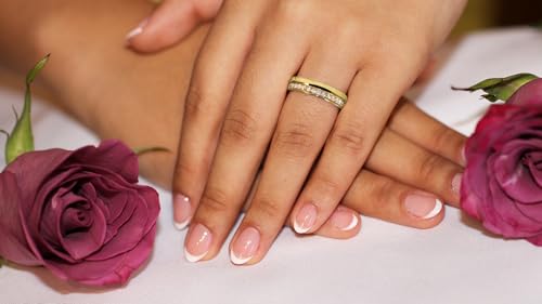 AndreAngel 18K Gold Melted Over Titanium Alloy Wedding Band Ring for Women. Comfort Fit 4.7mm Width Eternity, High-Grade AAAAA+ Cubic Zirconia Stones High-Polished Finish. Engagement and Anniversary Design A413