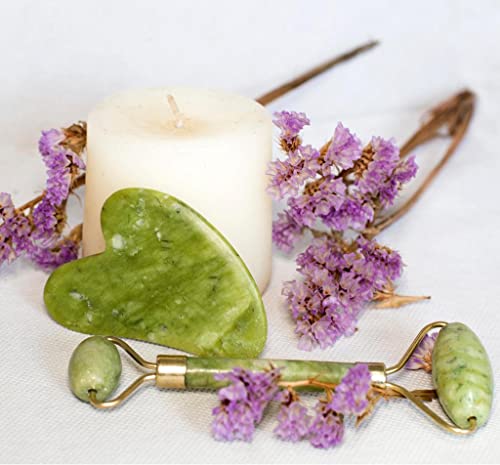 Rodillo Facial Jade Masajeador Auténtico para Cara y Ojos. Masajeador Facial Gua Sha de Jade para Belleza Facial. Rodillo Facial Lifting y Reafirma Rostro, Cuello, Gua Sha Reduce Arrugas Cover