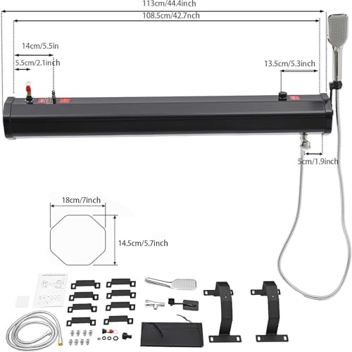 30L Pressurized Water Tank for Camping Shower - Solar Roof Rack Water Storage with Hose & Shower Head for Trucks, Off-Road Vehicles, RVs, SUVs - Outdoor Shower Solution