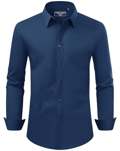 Alimens & Gentle Herren Hemd Langarm Shirt Business Fleckenschutz Hemden Pure Outdoor Herrenhemden Navy M