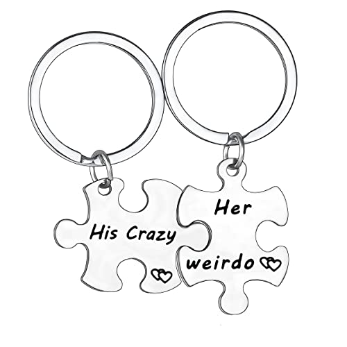 YEEQIN 2PCs His Crazy Her Weirdo Couples Keychains Set, Personalized Couples Jewelry, Gift for Boyfriend Girlfriend Lovers