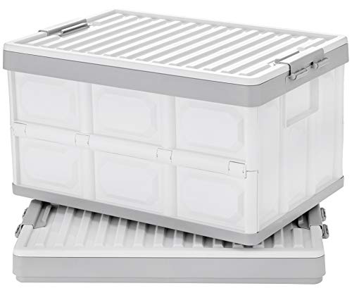 JUJIAJIA Collapsible Storage Bins with Lids 30L, Folding Plastic Stackable Utility Crates 2-Pack...