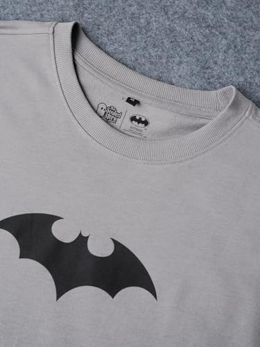 Image of The Souled Store Batman: to The Rescue Men and Boys Short Sleeves Round Neck Grey Graphic Printed Cotton Oversized T-Shirts