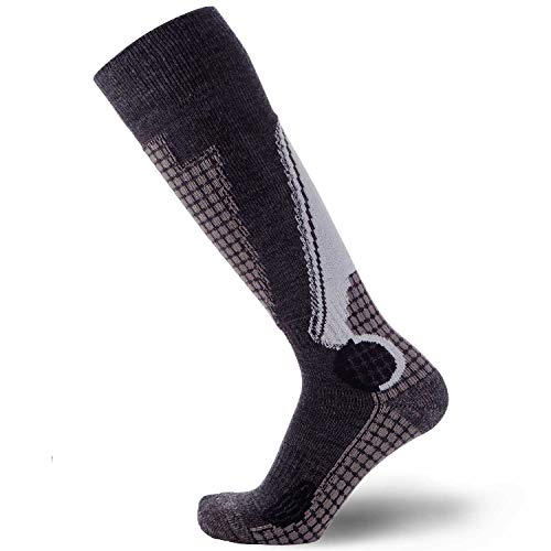 Pure Athlete High Performance Wool Ski Socks - Thermal Warm Merino Wool Otc Sock, Men Women (3 Pairs - Black/Grey/Silver, Large) #TOP1