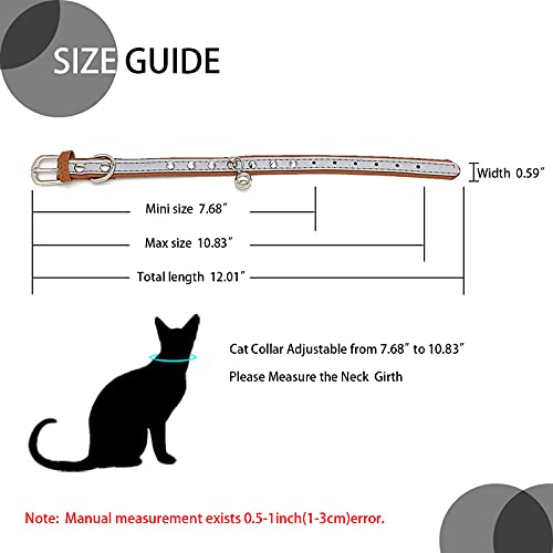 Thumberly Cat Collar With Bell - Reflective And Adjustable Pu Leather Rivets Studded Sturdy Metal Buckle For Kitten Small Pets Puppy - Black #TOP1