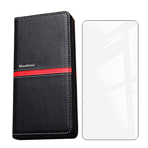 ZXLZKQ Hülle für ZTE Blade A31 Lite (5.00") Standfunktion Case + Panzerglas Schutzfolie 9H Härte, Flip Handyhülle PU-Leder Tasche Flip Schutzhülle Cover - Black