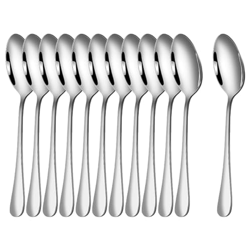 12 Stück Kaffeelöffel, Teelöffel, Edelstahl, moderner Dessertlöffel, Zuckerlöffel, 12er Set kleine Löffel, hochglanzpoliert, spülmaschinengeeignet, Spülmaschinengeeignet, GrößE 5.59 inch, Silber